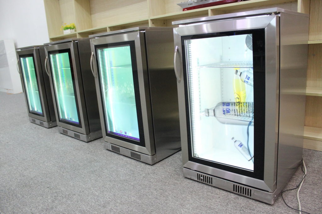 silver finish transparent fridges