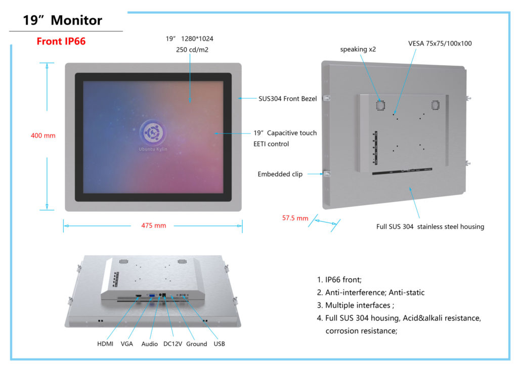 Customized 19” SUS304 Monitor Overall for pharmaceutical industry